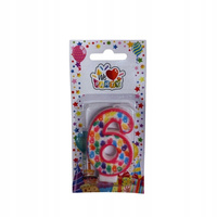 ŚWIECZKA URODZINOWA NA TORT w kształcie cyfry 6 kolorowa 7cm